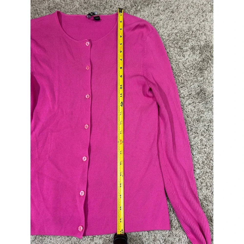 Pink Ribbed Button‎ Up Knit Cardigan Long Sleeve Chic Casual Preppy Women's M